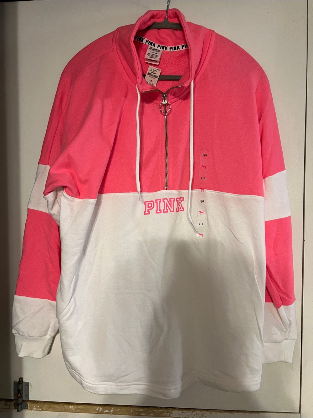 PINK Victoria's Secret Two-Tone Pink and White Half-Zip Hoodie